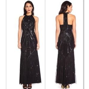 NWT Adrianna Papell Gorgeous Pavé Beaded Halter Gown - Size 6